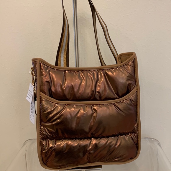 ahdorned Bags Ahdorned Metallic Bronze Puffer Crossbody Bag Poshmark